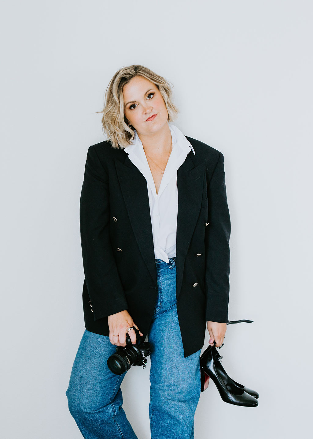 Maddie branding session headshot black coat